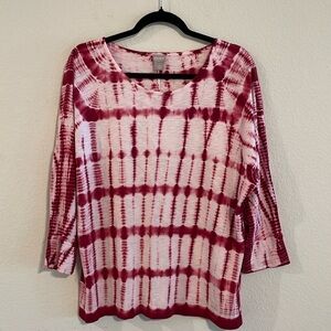 Chico’s Women Tunic Shirt Large Pink Tie Dye Bohemian Maximalist Coastal Grandma